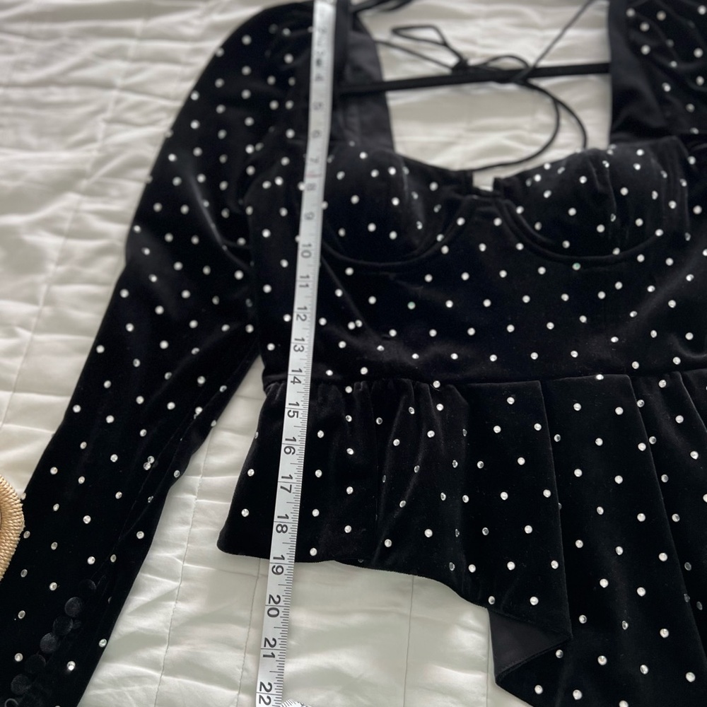 Self-Portrait Black Velvet Bodysuit With White Polka Dots View 3